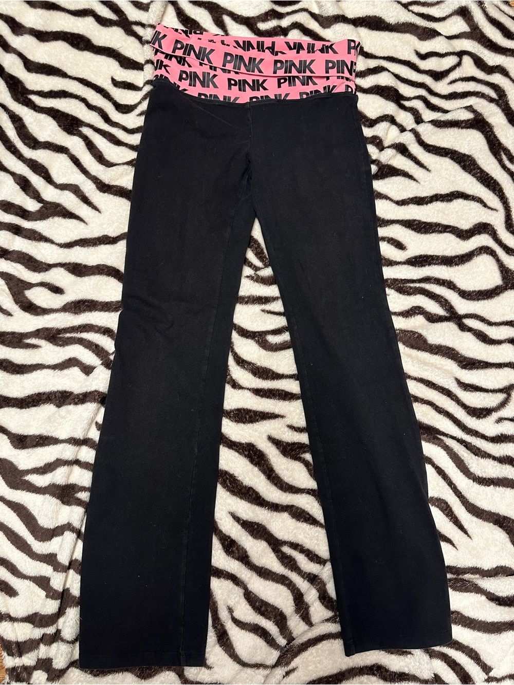 PINK Victoria's Secret Black Leggings with Pink Logo Waistband